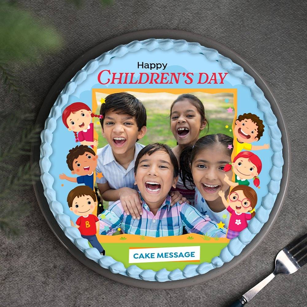 Happy Faces Childrens Day Photo Cake Top View of Happy Faces Childrens Day Photo Cake