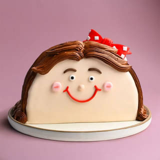 Front View of Happy Girl Fondant Half Cake