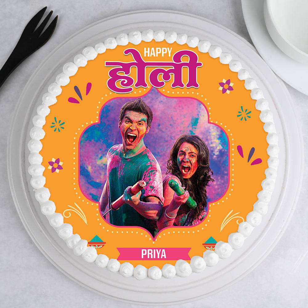 Top Side View of Happy Holi Photo Cake