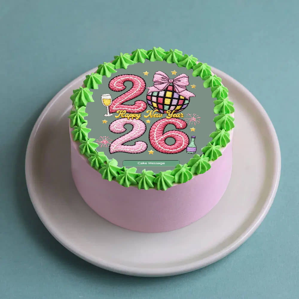 Top View of Happy Hour New Year Cake