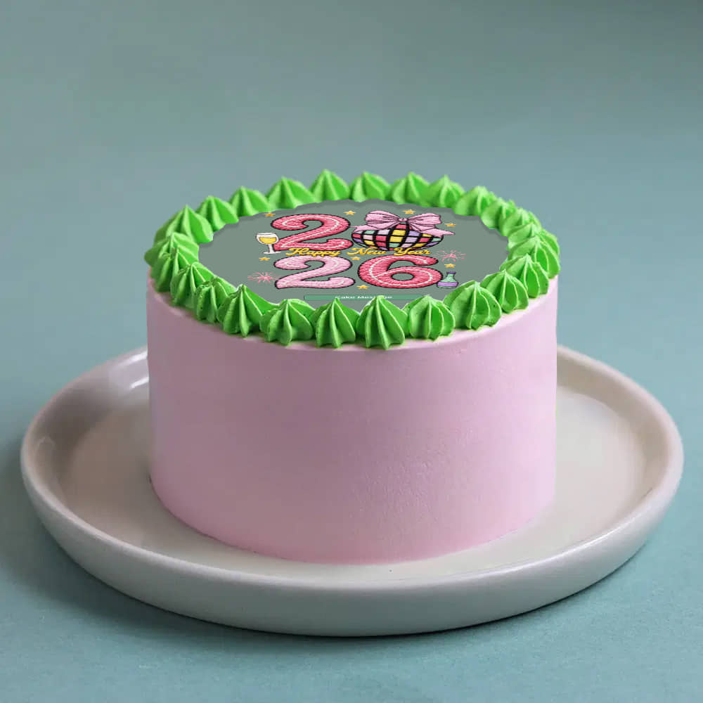 Front Angled View of Happy Hour New Year Cake