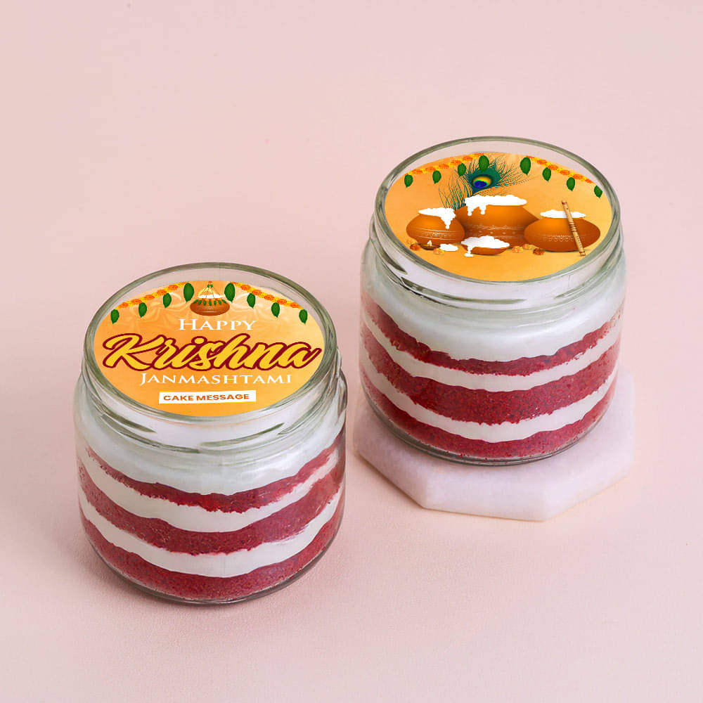 Happy Janmashtami Red Velvet Jar Cake Duo