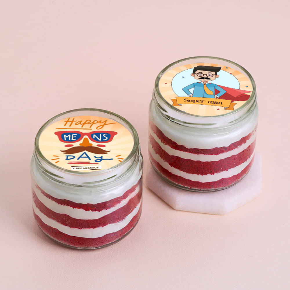 Happy Mens Day Red Velvet Jar Cake Duo