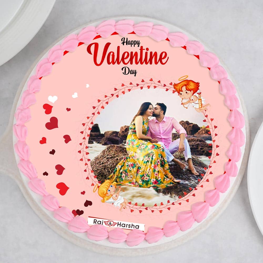 Happy Valentines Day Photo Cake Top Side View of Happy Valentines Day Poster Cake