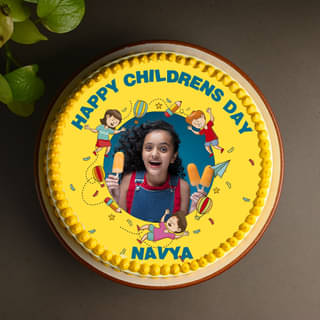 Side view of Happy Childrens Day Photo Cake