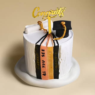 Zoomed-In View of Hats Off Graduation Cake