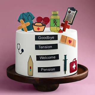 Side View of Healthcare Theme Retirement Cake