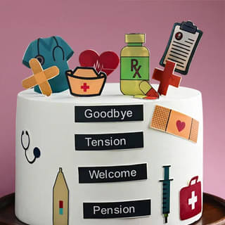 Zoomed-In View of Healthcare Theme Retirement Cake