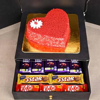 Top View of Heart Red Velvet Cake Surprise Box
