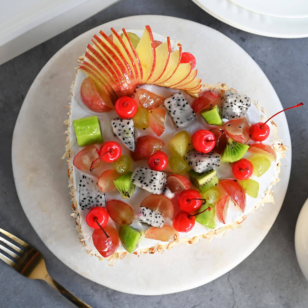 Fruity By Nature - Heart Shaped Mixed Fruit Cake Top View