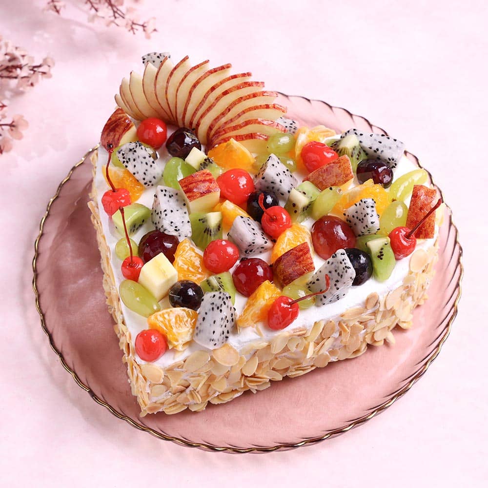 Heart Shape Fruits & Nuts Cake Fruity By Nature - Heart Shaped Mixed Fruit Cake Top View