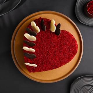 Top View of Heart Shaped Red Velvet Cake