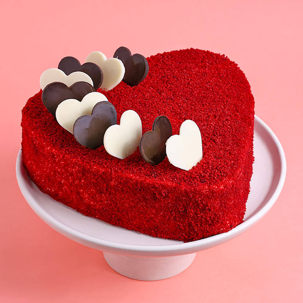 Top View of Heart Shaped Red Velvet Cake