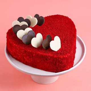 Top View of Heart Shaped Red Velvet Cake