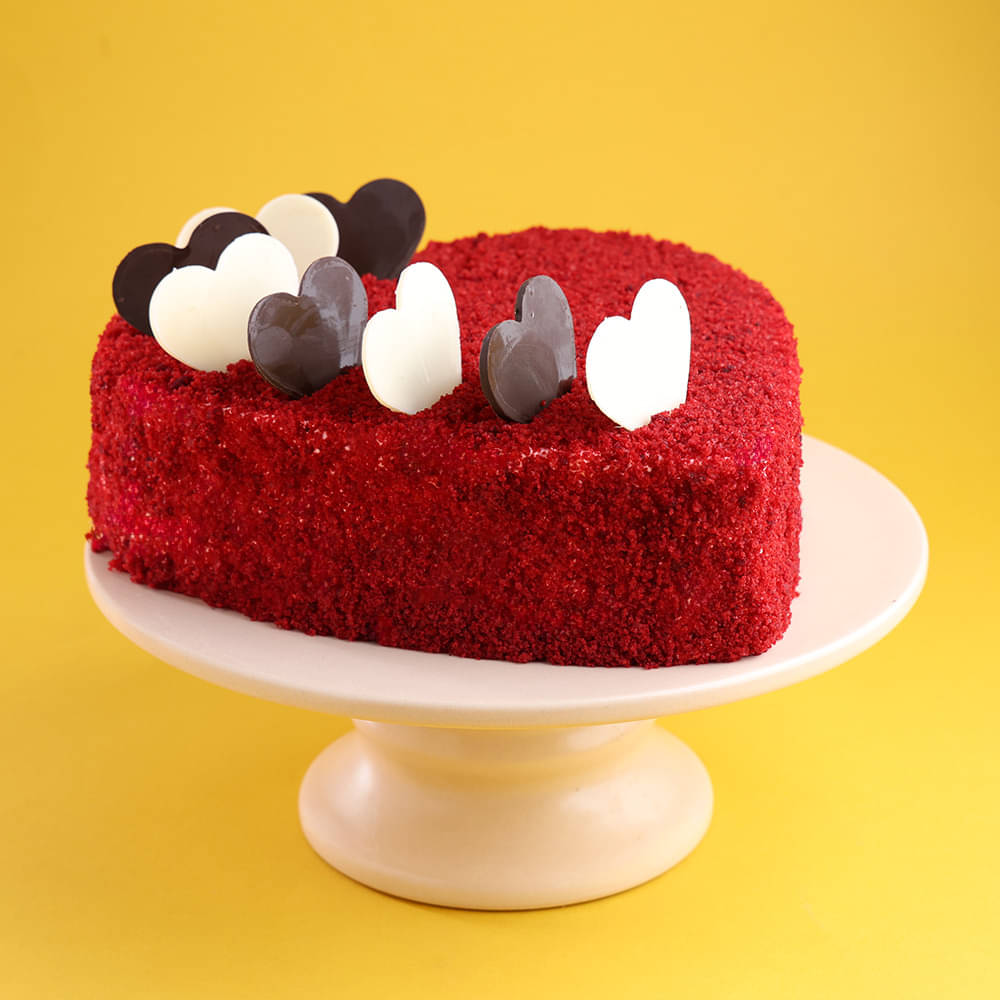 Top View of Heart Shaped Red Velvet Cake