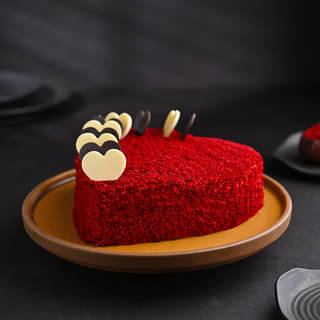 Front View of Heart Shaped Red Velvet Cake 