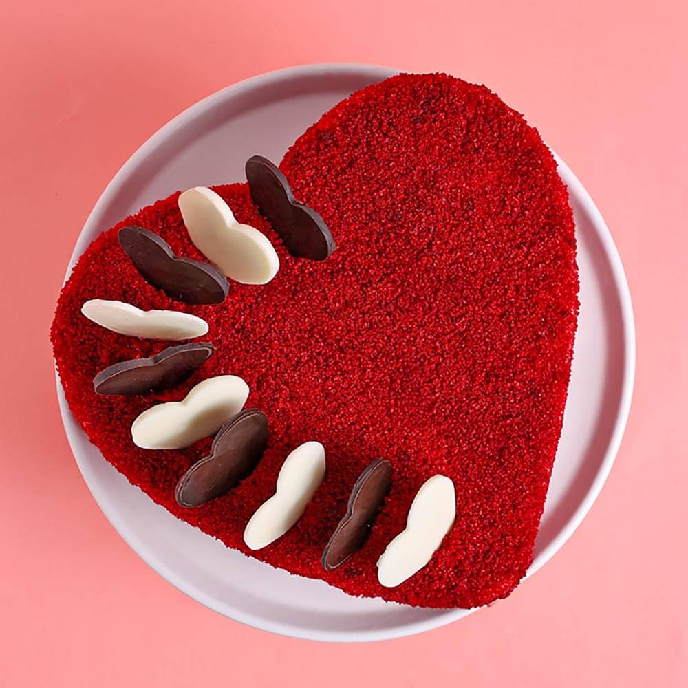 Front View of Heart Shaped Red Velvet Cake 