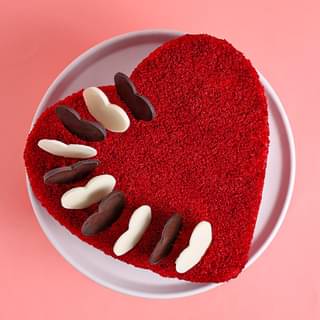 Front View of Heart Shaped Red Velvet Cake 