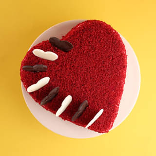 Front View of Heart Shaped Red Velvet Cake 