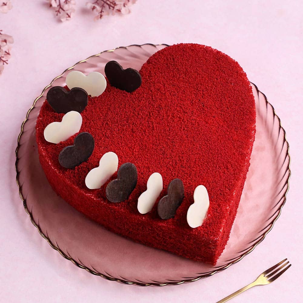 Red Velvet Heart Shape Cake Top View of Heart Shaped Red Velvet Cake