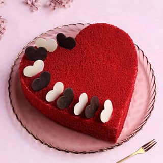 Top View of Heart Shaped Red Velvet Cake