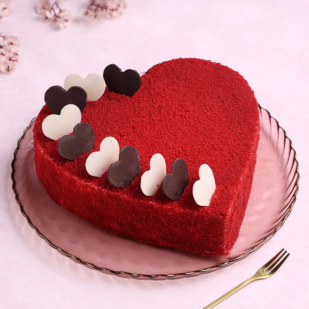Red Velvet Heart Shape Cake Front View of Heart Shaped Red Velvet Cake