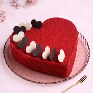 Front View of Heart Shaped Red Velvet Cake 