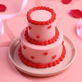 Front View of Heart Swirls Two Tiered Bento Cake