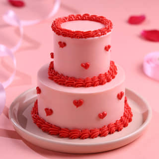 Front View of Heart Swirls Two Tiered Bento Cake
