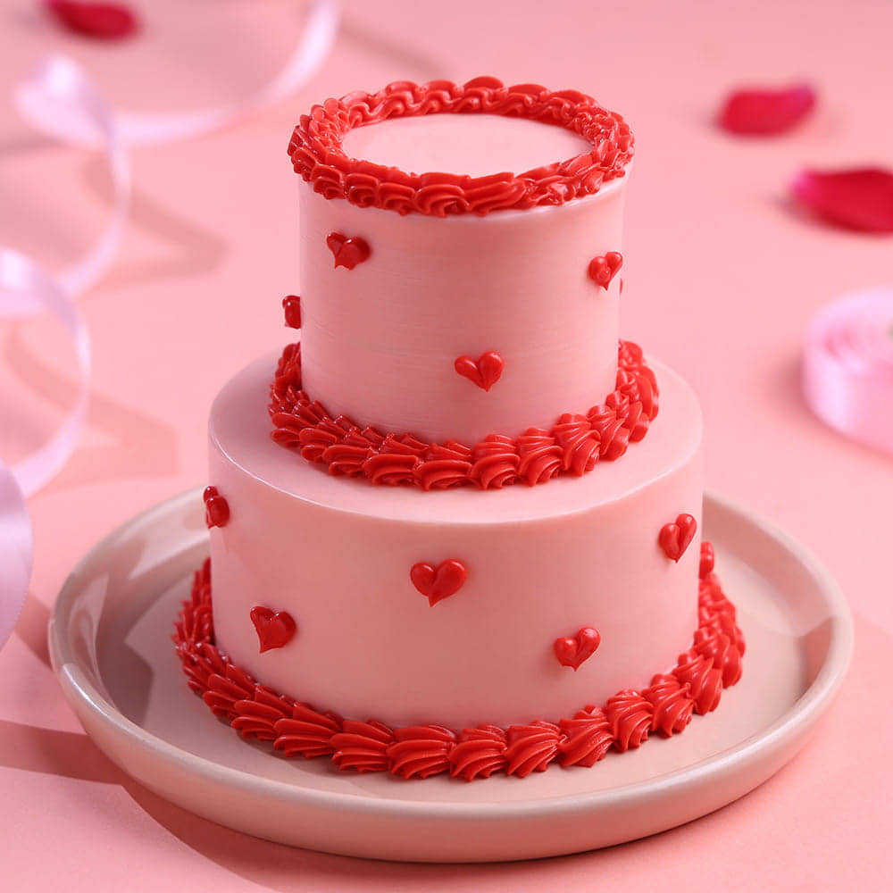 Heart Swirls Two Tiered Bento Cake