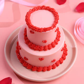 Top View of Heart Swirls Two Tiered Bento Cake
