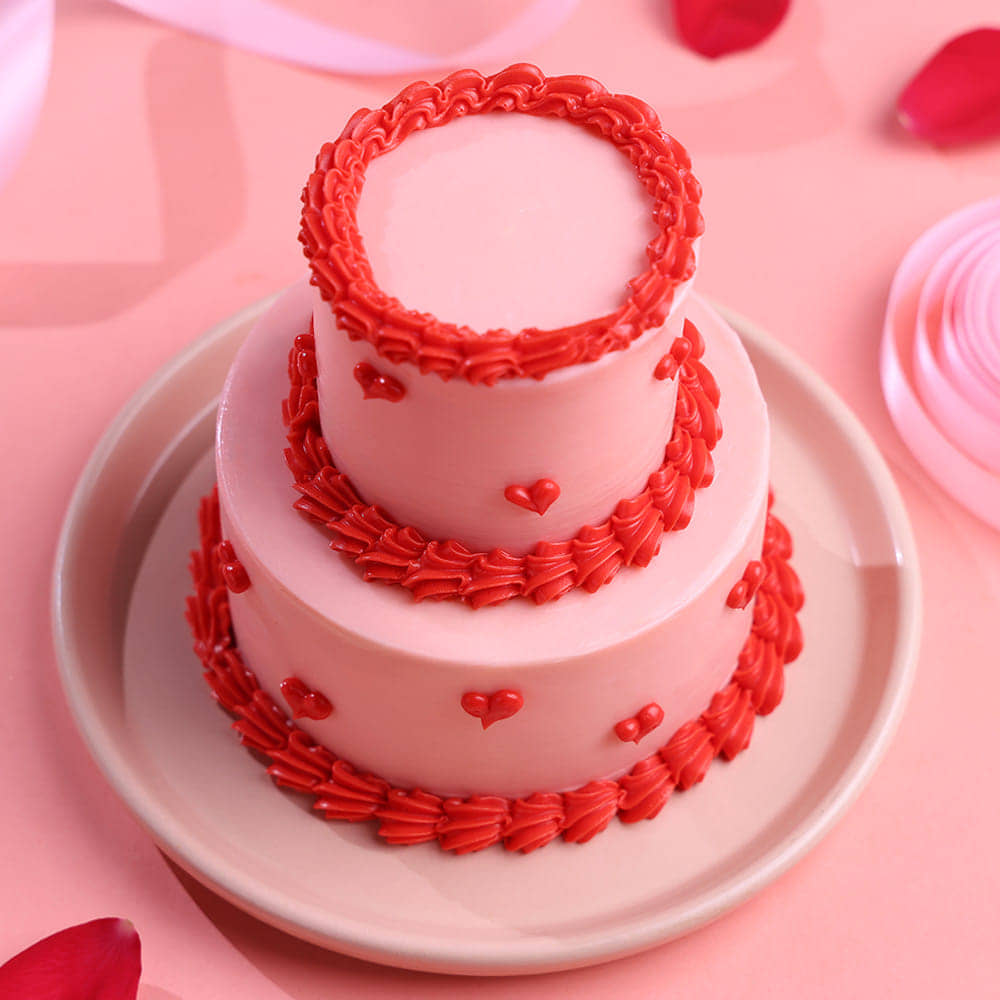 Top View of Heart Swirls Two Tiered Bento Cake