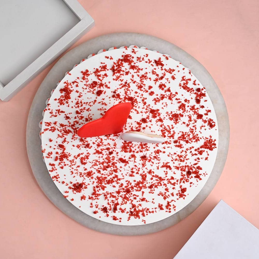 Top View of Crowned Hearts Vanilla Cake