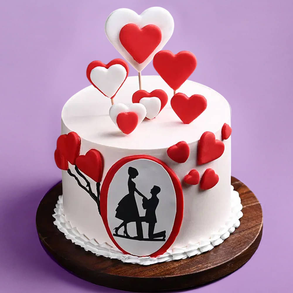 Front View: Love Proposal Cake For Anniversary Front View: Love Proposal Cake For Anniversary