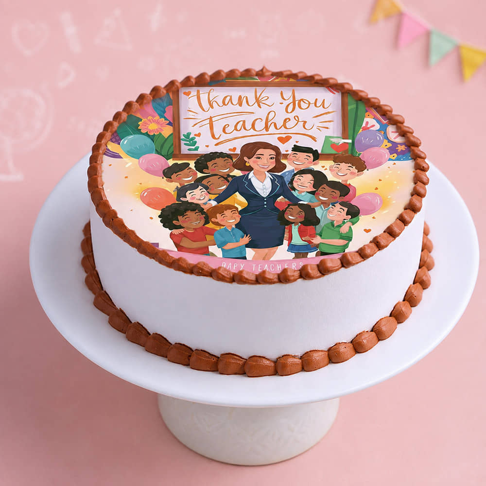 Side View of Heartfelt Teachers Day Cake