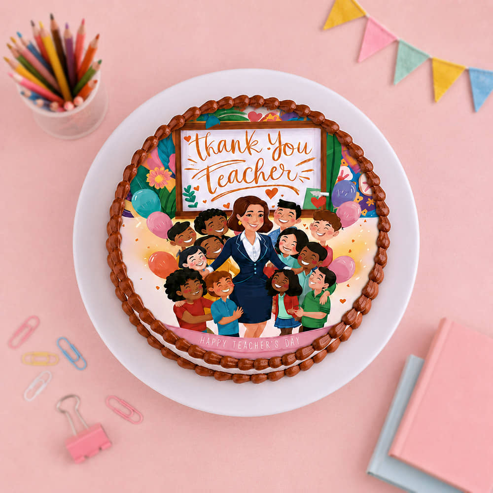 Top View of Heartfelt Teachers Day Cake