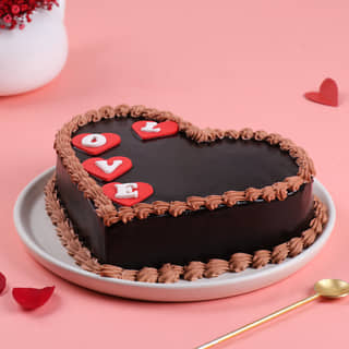 Front Angled View of Heart Shape Choco Anniversary Cake