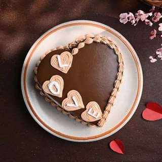 Front View of Heart Shape Choco Anniversary Cake