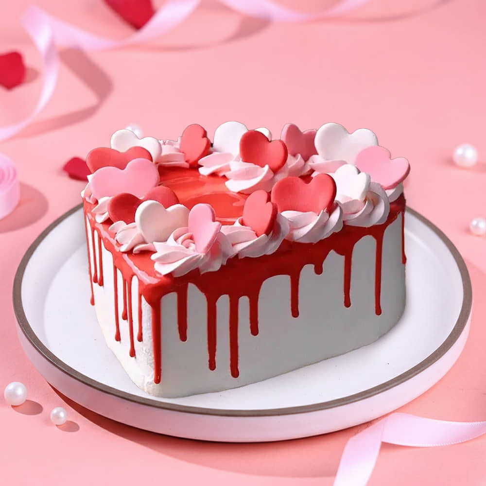 Front View of Hearts Aflutter Cake