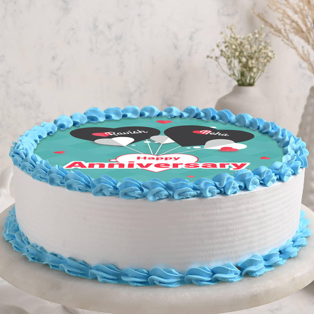 Creamy Blue N White Photo Anniversary Cake