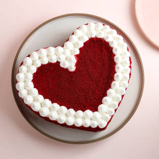 Top View Valentine Heart Shaped Red Velvet Cake 