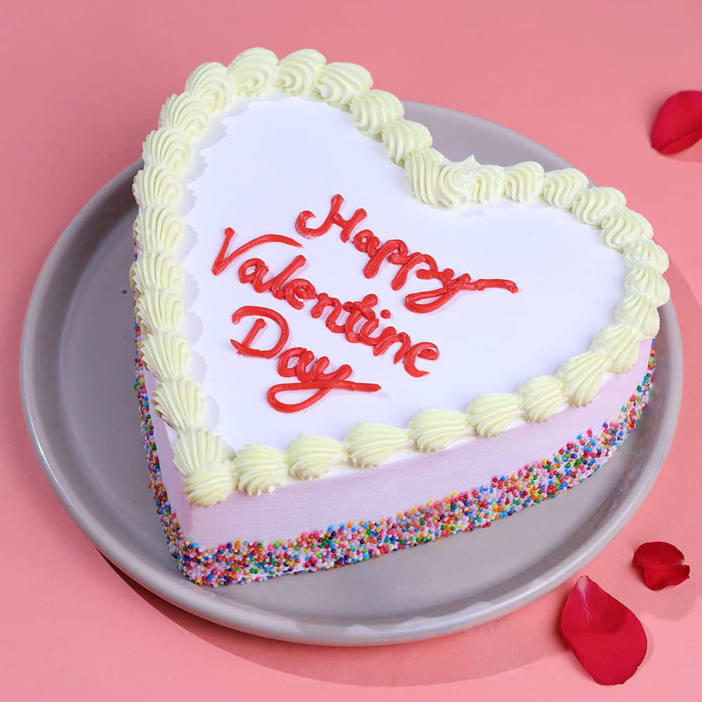 Sprinkled Heart Valentines Day Cake Top View of Valentines Day Cake