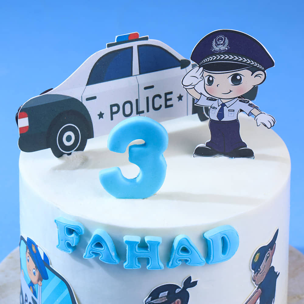 Front Zoomed-in View of Hero Cop Police Cake