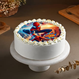 Top View of Heroic Spiderman Photo Cake