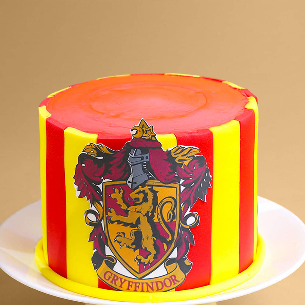 Red and Yellow Cake with Gryffindor Crest
