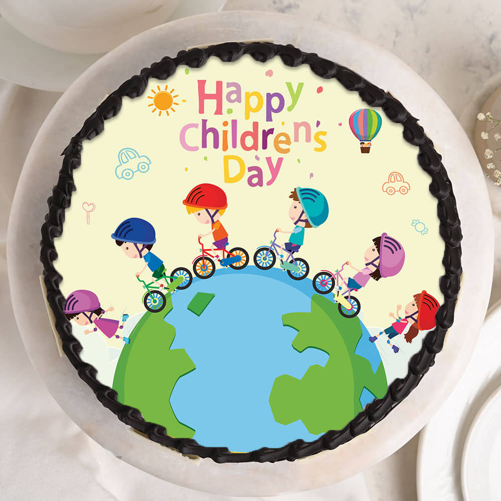 Illustrated Cartoon Childrens Day Cake