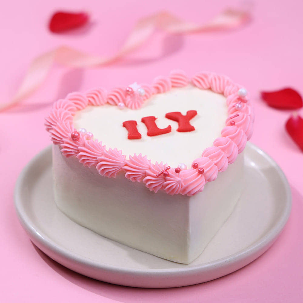 Front View of ILY Heart Bento Cake