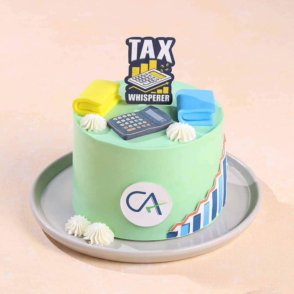 Side View of Income Tax Theme Cake