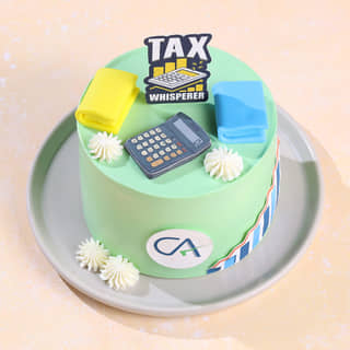 Angled View of Income Tax Theme Cake Angled View of Income Tax Theme Cake