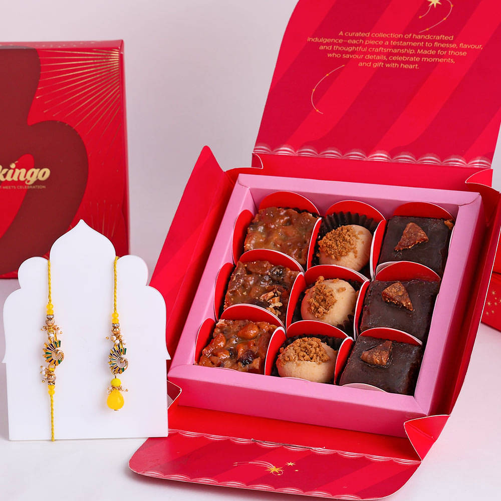 Indian Fusion Assorted Dessert Box 9 Pieces N Rakhi Combo Indian Fusion Assorted Dessert Box 9 Pieces N Rakhi Combo